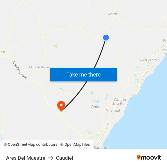 Ares Del Maestre to Caudiel map