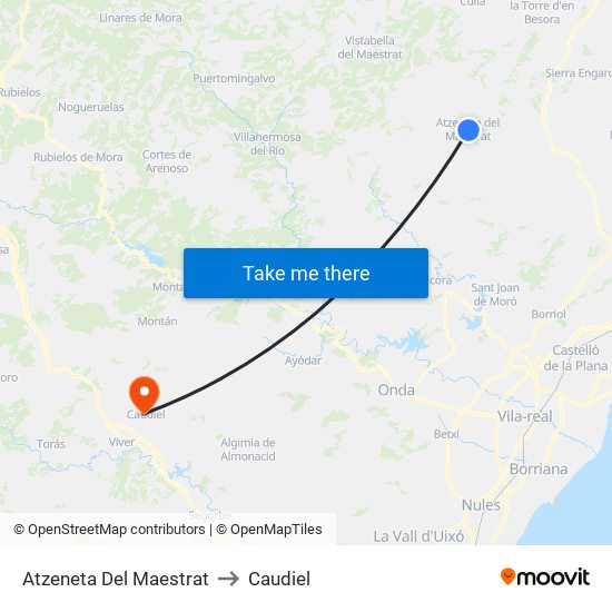 Atzeneta Del Maestrat to Caudiel map