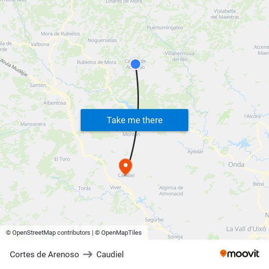 Cortes de Arenoso to Caudiel map