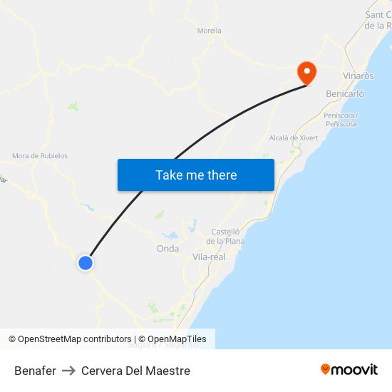 Benafer to Cervera Del Maestre map