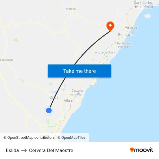 Eslida to Cervera Del Maestre map