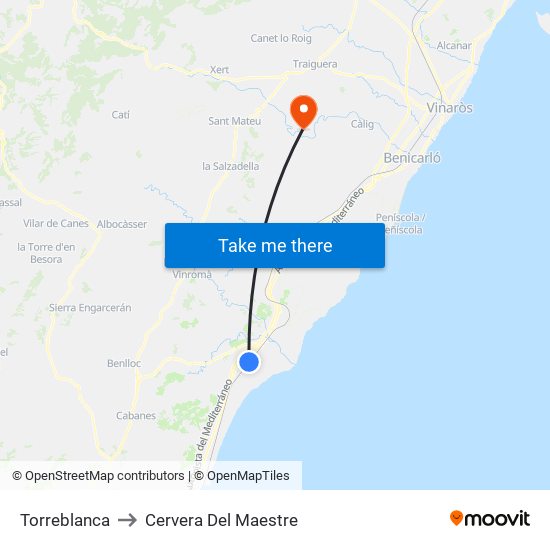 Torreblanca to Cervera Del Maestre map