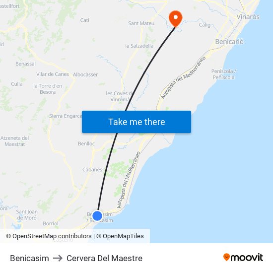 Benicasim to Cervera Del Maestre map