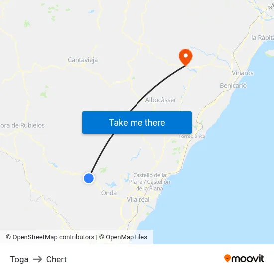Toga to Chert map