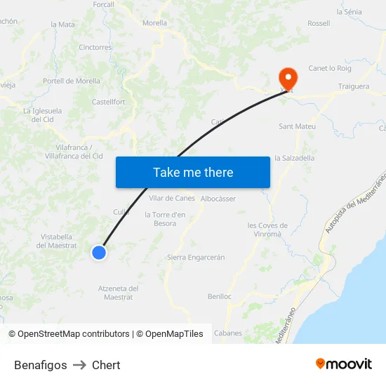 Benafigos to Chert map
