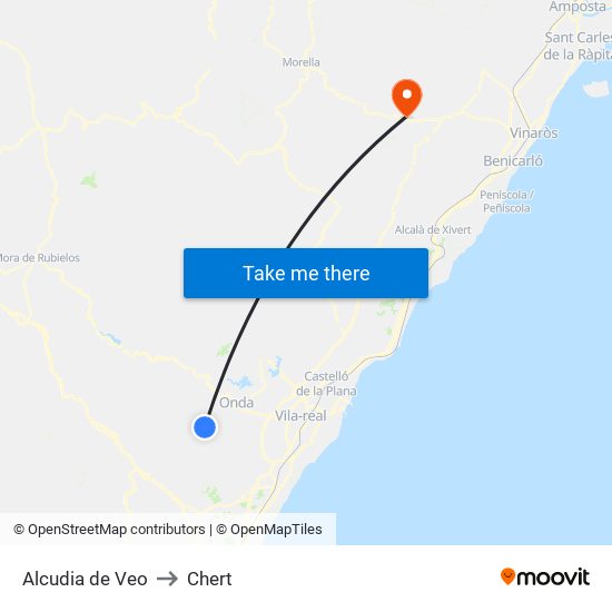 Alcudia de Veo to Chert map