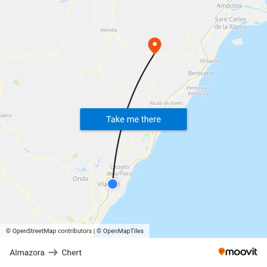 Almazora to Chert map