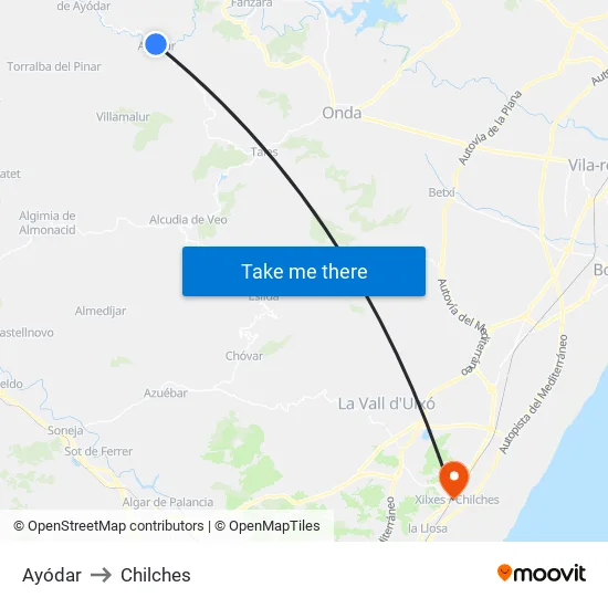 Ayódar to Chilches map
