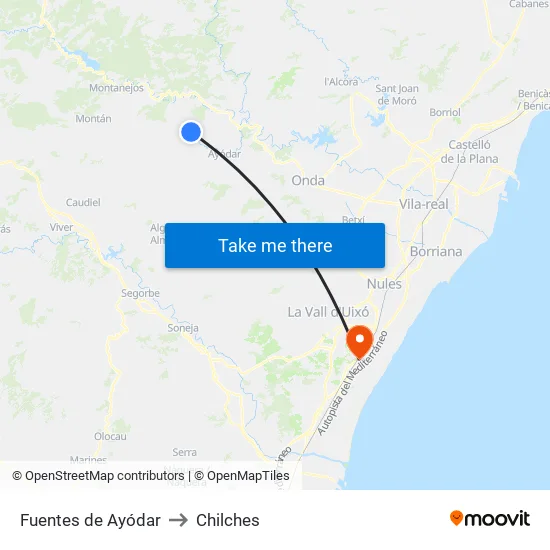 Fuentes de Ayódar to Chilches map