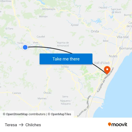 Teresa to Chilches map