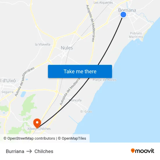 Burriana to Chilches map