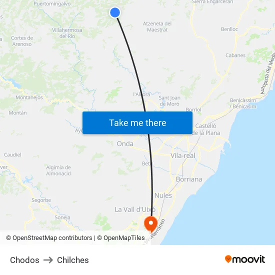 Chodos to Chilches map