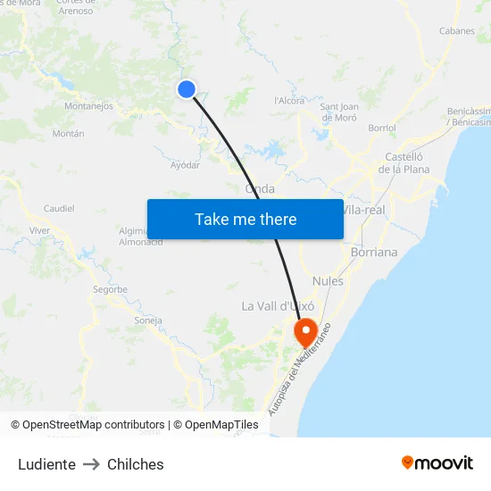 Ludiente to Chilches map