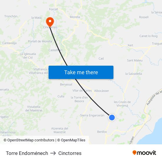 Torre Endoménech to Cinctorres map