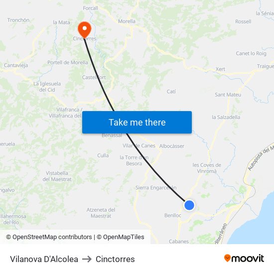 Vilanova D'Alcolea to Cinctorres map