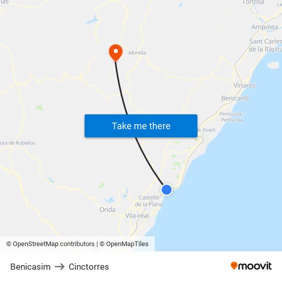 Benicasim to Cinctorres map