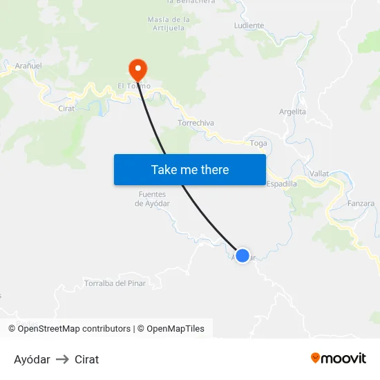 Ayódar to Cirat map