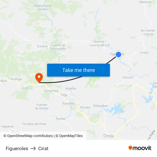 Figueroles to Cirat map