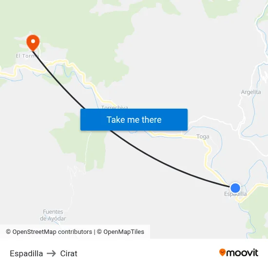 Espadilla to Cirat map