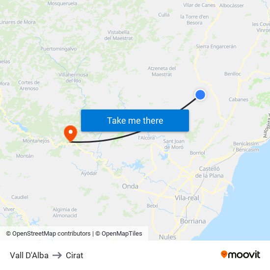 Vall D'Alba to Cirat map