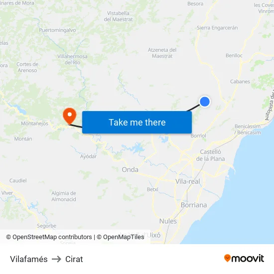 Vilafamés to Cirat map