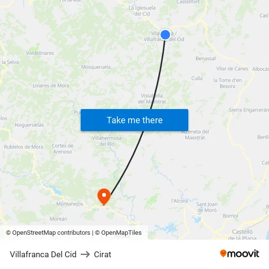 Villafranca Del Cid to Cirat map