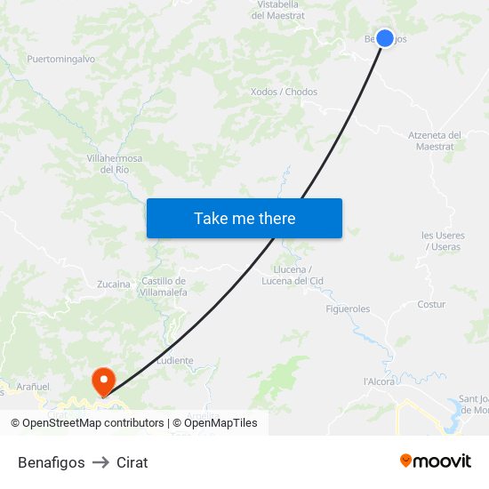Benafigos to Cirat map