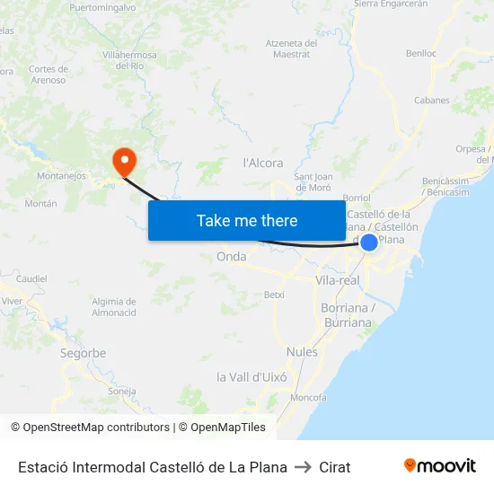 Estació Intermodal Castelló de La Plana to Cirat map