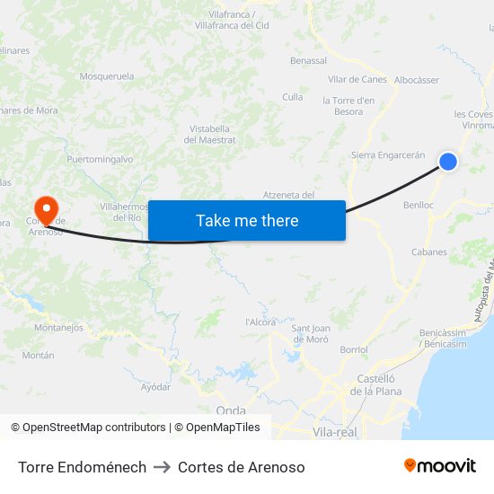 Torre Endoménech to Cortes de Arenoso map