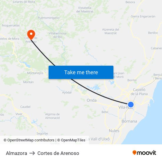 Almazora to Cortes de Arenoso map