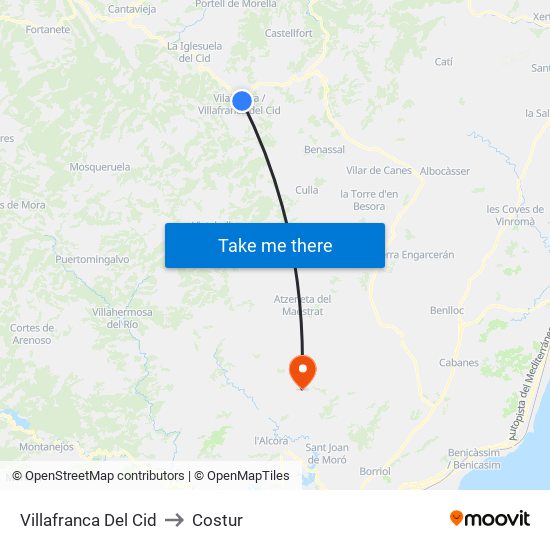 Villafranca Del Cid to Costur map