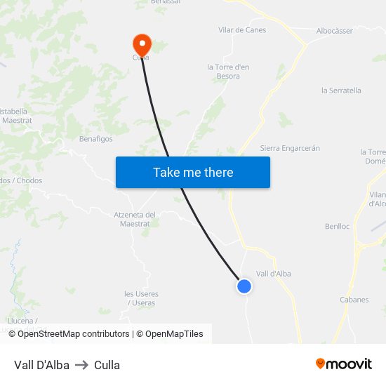 Vall D'Alba to Culla map