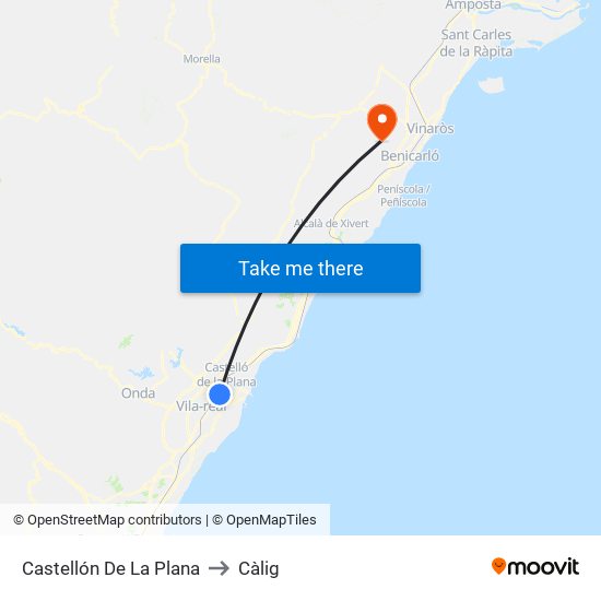 Castellón De La Plana to Càlig map