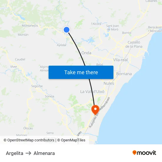 Argelita to Almenara map