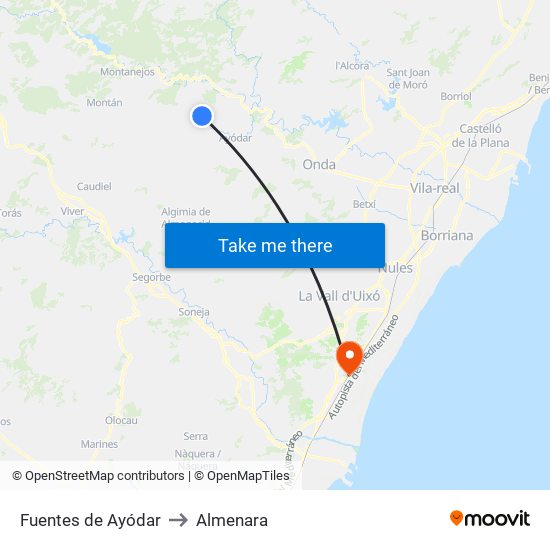 Fuentes de Ayódar to Almenara map