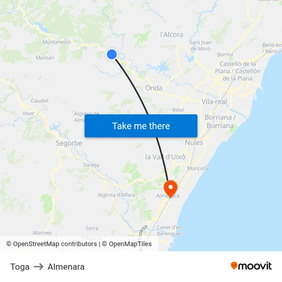 Toga to Almenara map
