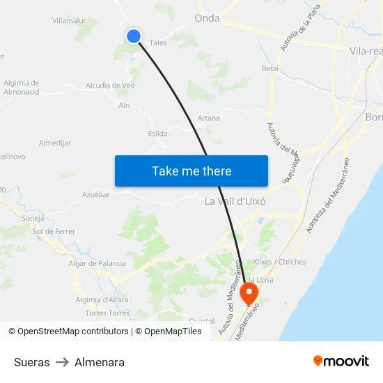 Sueras to Almenara map