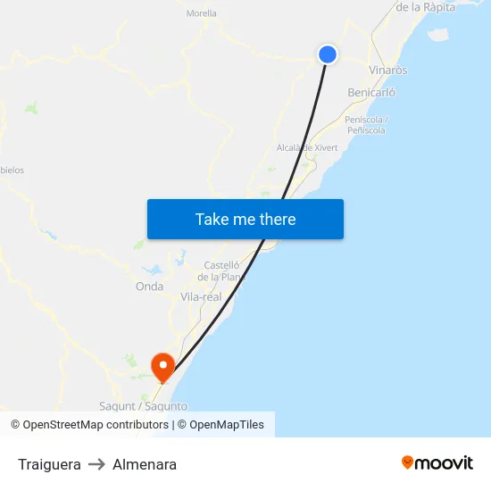 Traiguera to Almenara map