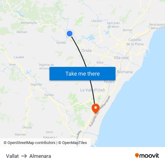 Vallat to Almenara map