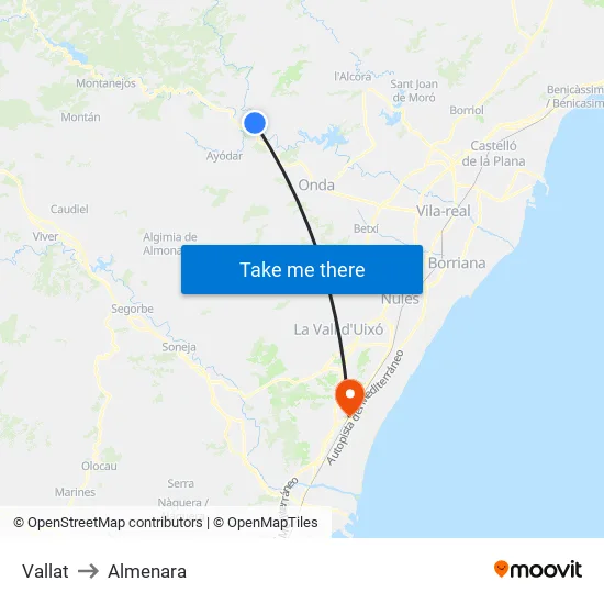 Vallat to Almenara map