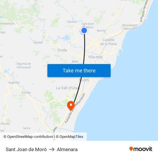 Sant Joan de Moró to Almenara map