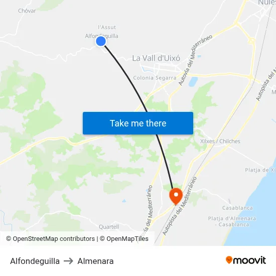 Alfondeguilla to Almenara map