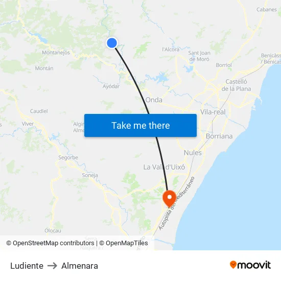 Ludiente to Almenara map