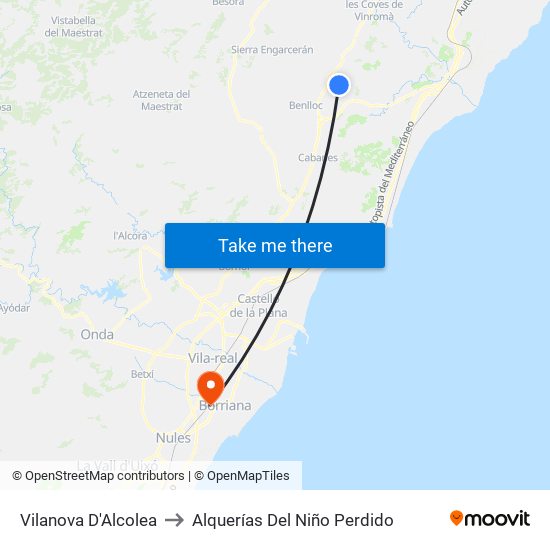 Vilanova D'Alcolea to Alquerías Del Niño Perdido map