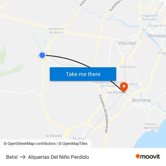 Betxí to Alquerías Del Niño Perdido map