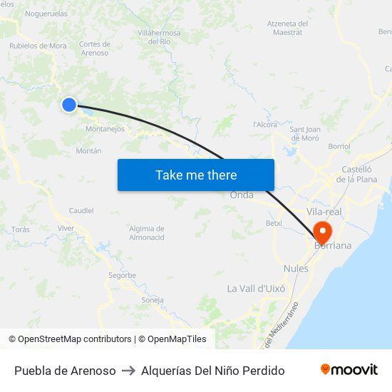 Puebla de Arenoso to Alquerías Del Niño Perdido map