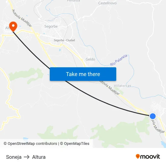 Soneja to Altura map