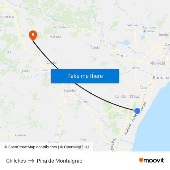 Chilches to Pina de Montalgrao map