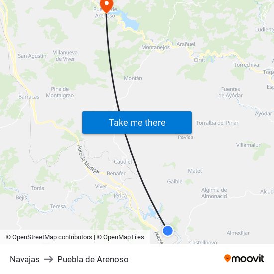 Navajas to Puebla de Arenoso map