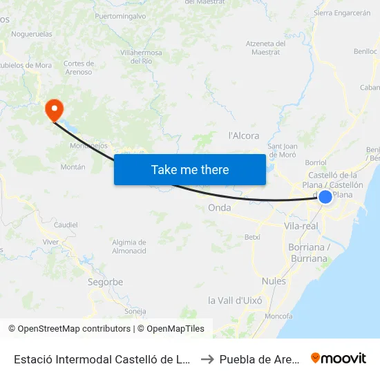Estació Intermodal Castelló de La Plana to Puebla de Arenoso map